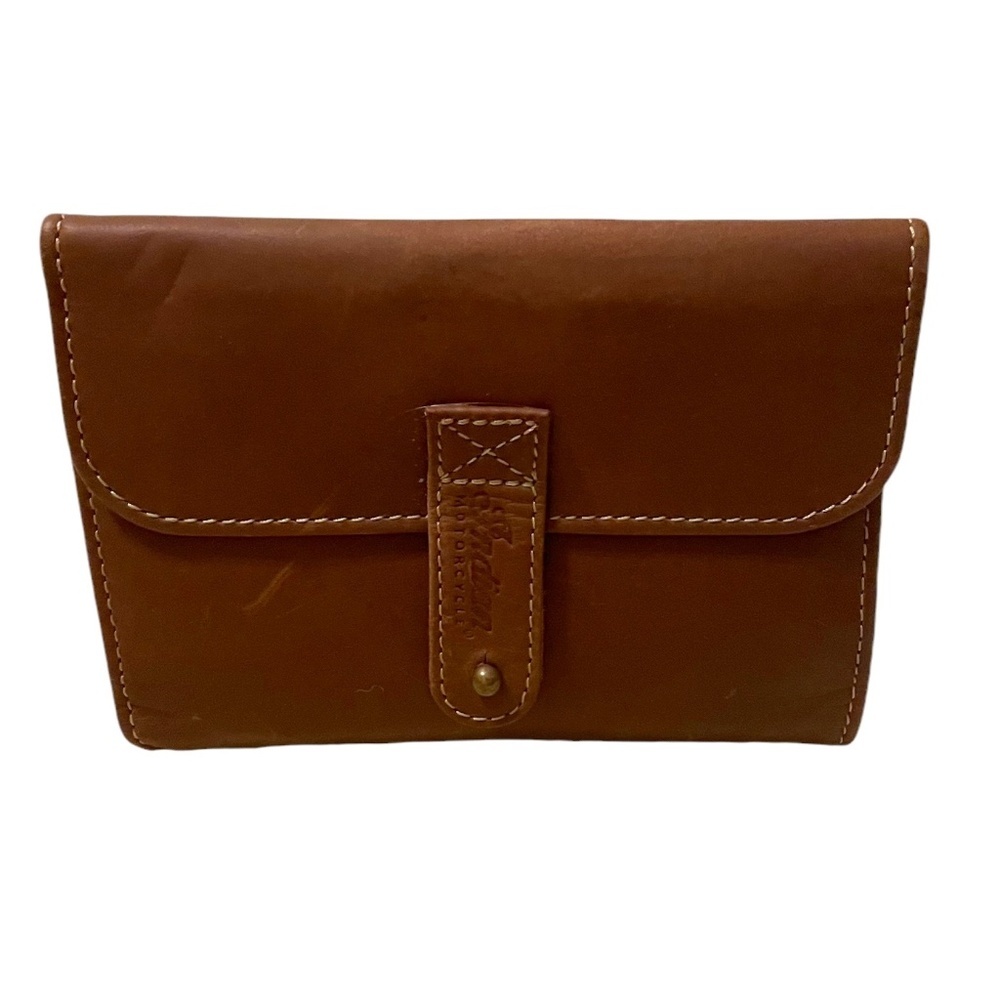 INDIAN MOTORCYCLE BIKER BROWN‎ LEATHER TRIFOLD WALLET